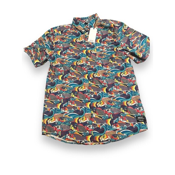 WeSC Men's M Women’s Large SS Oden Koi AOP Japanese Pattern Multicolor Shirt New - Picture 3 of 12